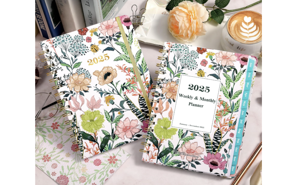 2025 spiral bound weekly planner with floral design, aries gifts